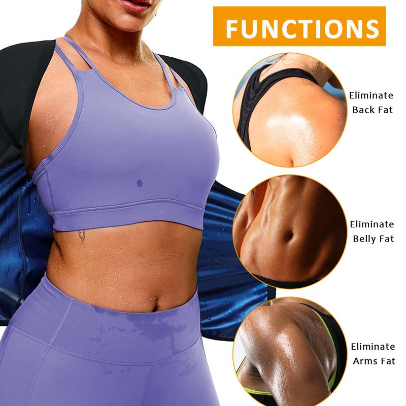 BXVX Sauna Suit Women Weight Loss Sauna Shirt for Women Sweat Suit Waist Trainer Vest Fitness Body Shaper Zipper L