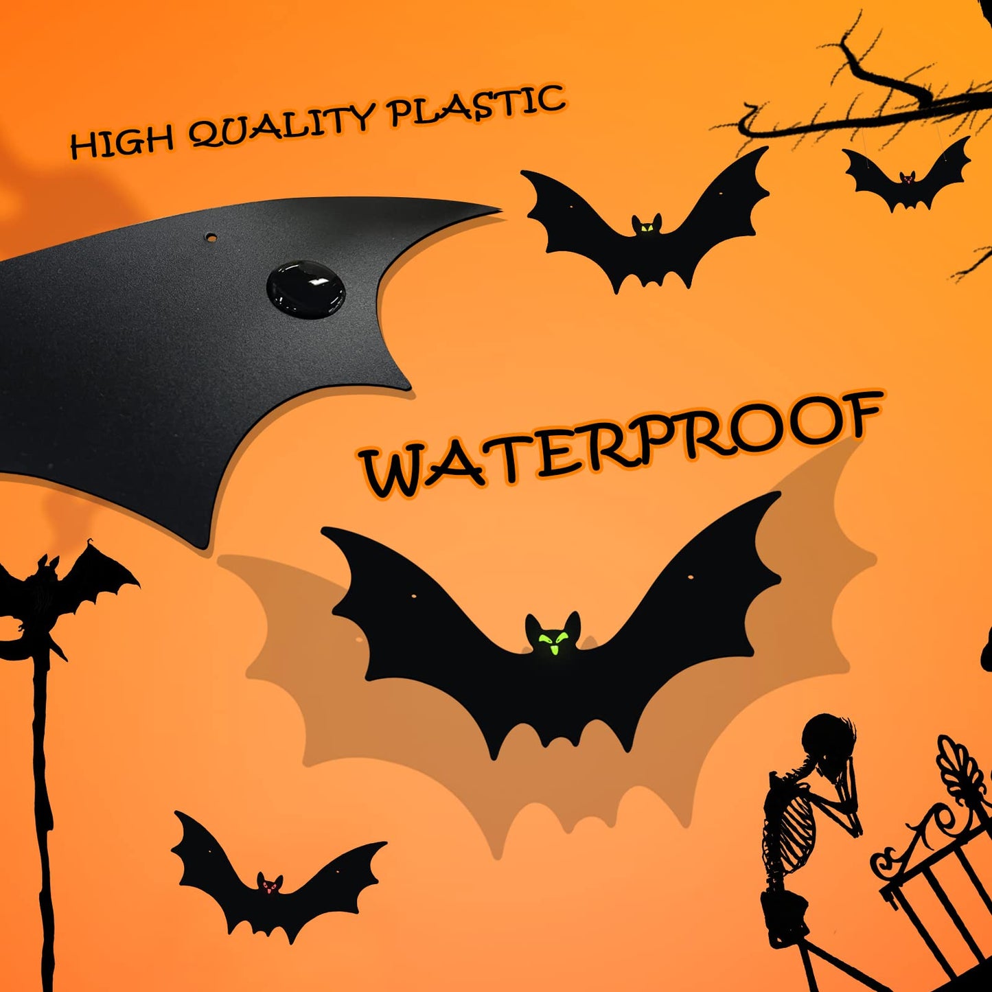 VERNILLA Hanging Bats Halloween Decorations 12pcs Halloween Hanging Flying Bat with Glowing Eyes for Outdoor Decor