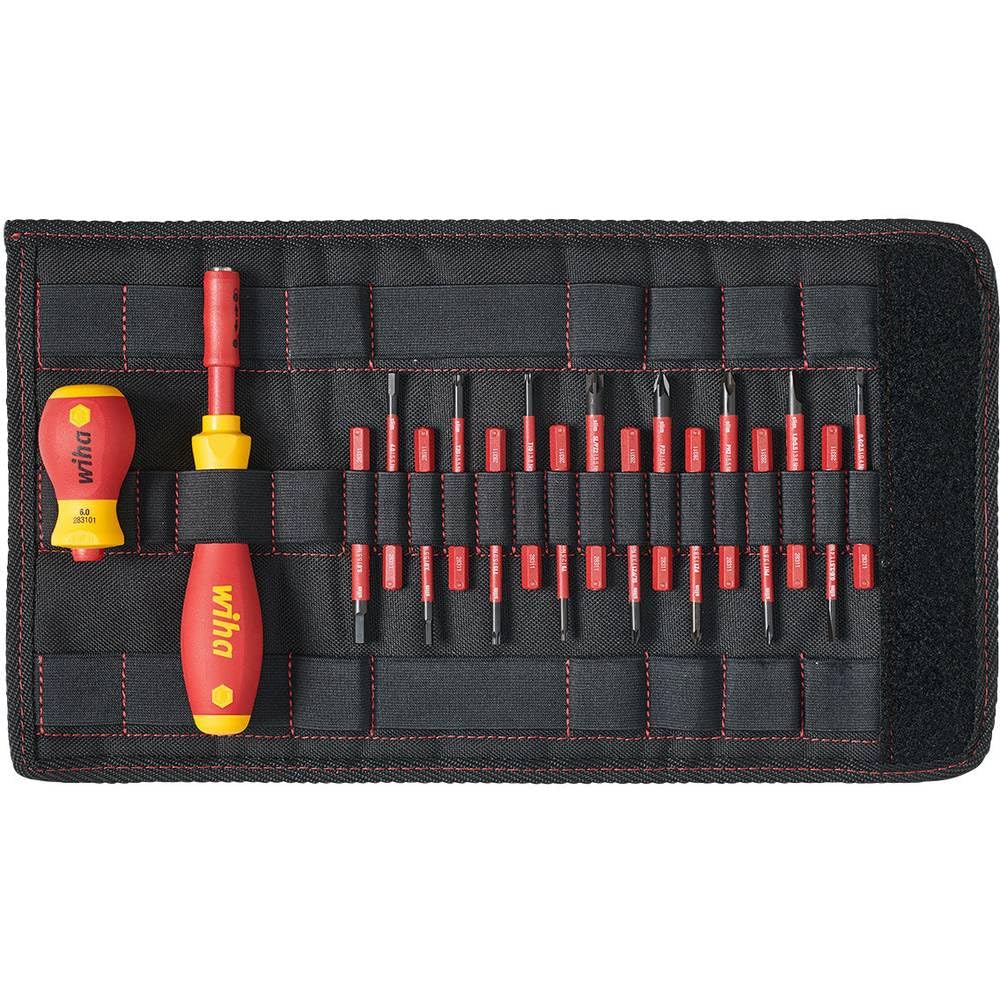 wiha 2831T18, slimVario Screwdriver and Bits Set, with Stubby in bag, VDE Insulated, (41231), 18 Pieces, SLOTTED - POZIDRIV - PHILIPS - SL/POZI - STAR - HEX, Black Case