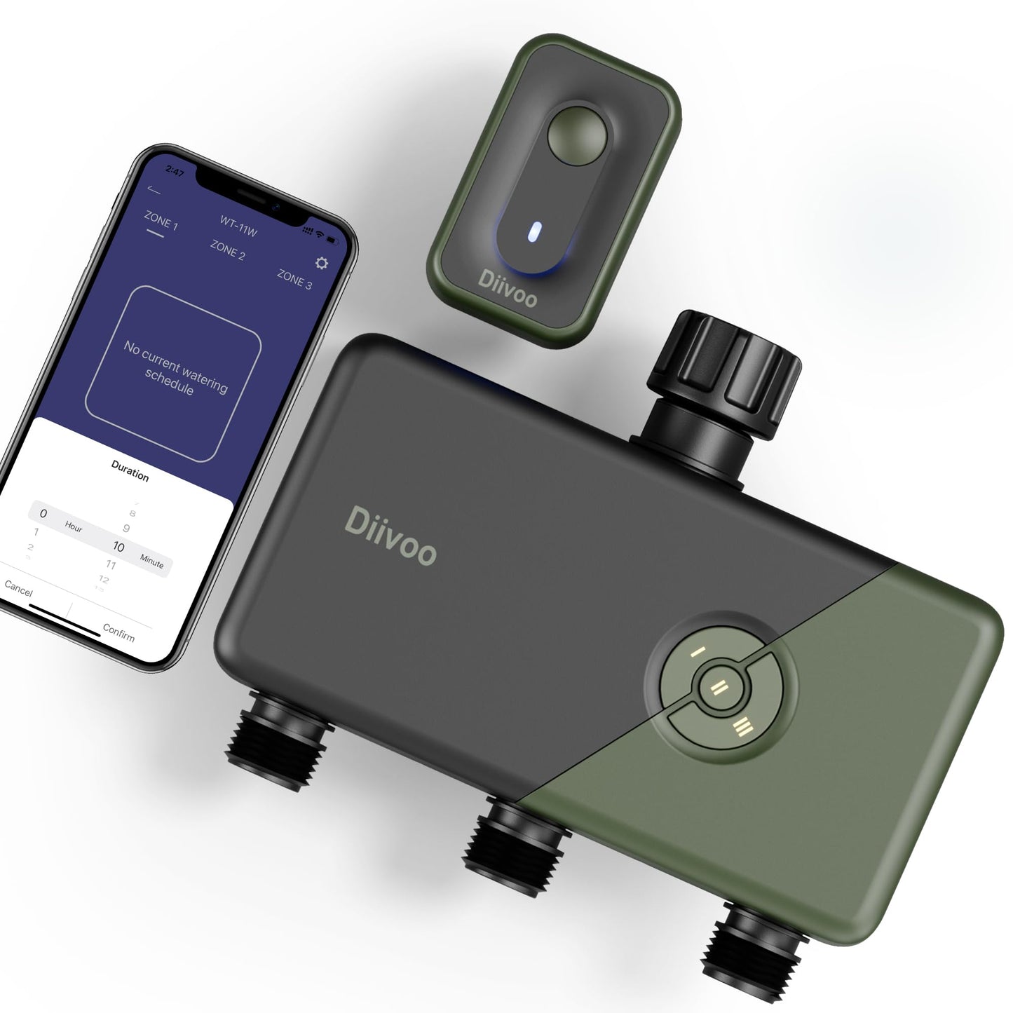 Diivoo WiFi Sprinkler Timer 3 Zone, Smart Water Hose Timer Compatible with Alexa and Google, Remote Control Irrigation, Automatic Manual Watering, Rain Delay, for Garden, Yards and Lawns (2.4Ghz Only)