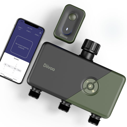 Diivoo WiFi Sprinkler Timer 3 Zone, Smart Water Hose Timer Compatible with Alexa and Google, Remote Control Irrigation, Automatic Manual Watering, Rain Delay, for Garden, Yards and Lawns (2.4Ghz Only)