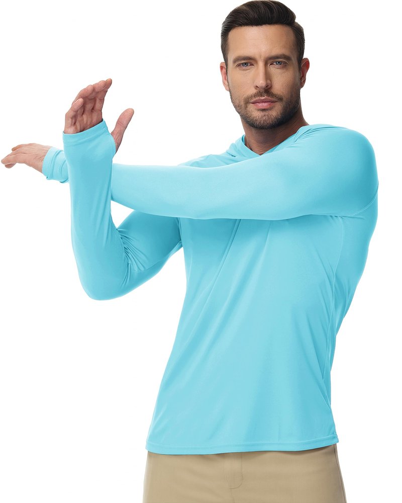Boladeci Fishing Shirts for Men Sun Hoodie UPF 50+ Long Sleeve UV Protection Swim Shirt Summer Lightweight Hoodies Shirts SPF Rash Guard Lake Blue S