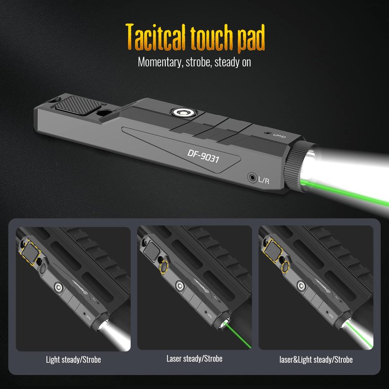 DEFENTAC 1600 Lumens Green Beam Light Combo Compatible with M-Lok/Picatinny for Rifle, Weapon Light with with Momentary Strobe, Rechargeable
