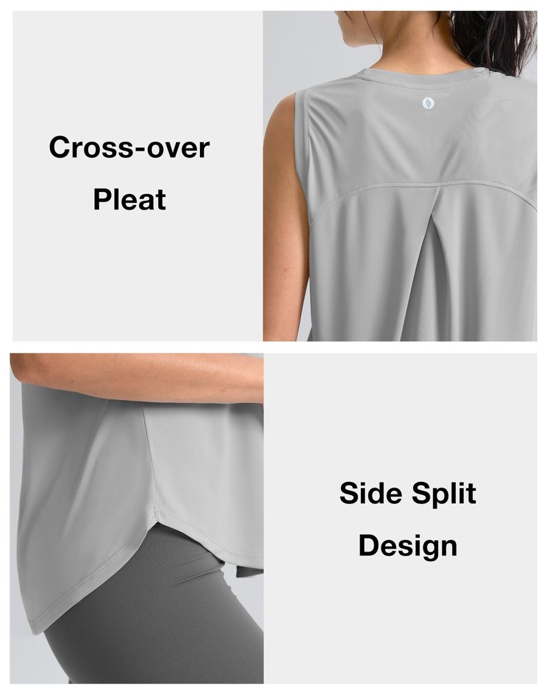 SANTINY Women's Sleeveless Workout Tops Breathable Lightweight Active Tennis Yoga Shirts Athletic Running Tank Tops for Women (Light Grey_XS)