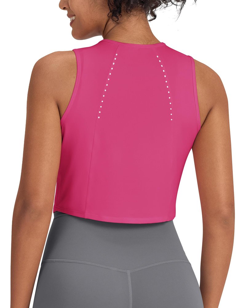 G4Free Crop Tank Top for Women High Neck Workout Tops Athletic Gym Running Shirts Sleeveless Lightweight Cropped Tank (Hot Pink,S)