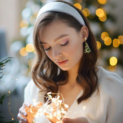 ENSKEFEN Christmas Tree Earrings for Women Snow Green Crystal Xmas Tree Earrings Dazzling Christmas Dangle Earring