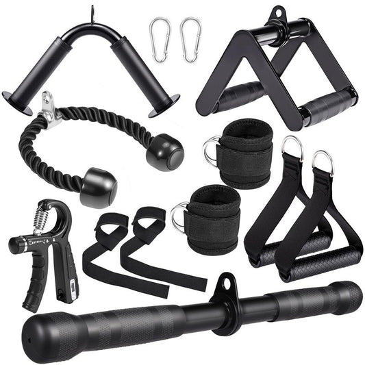 10-in-1 Cable Machine Attachments Set for Gym - Includes Tricep Rope, V-Bar, Straight Bar, D-Handle, Ankle/Wrist Straps, Storage Bag - Compatible with LAT Pulldown & Home Gym Cable Machines