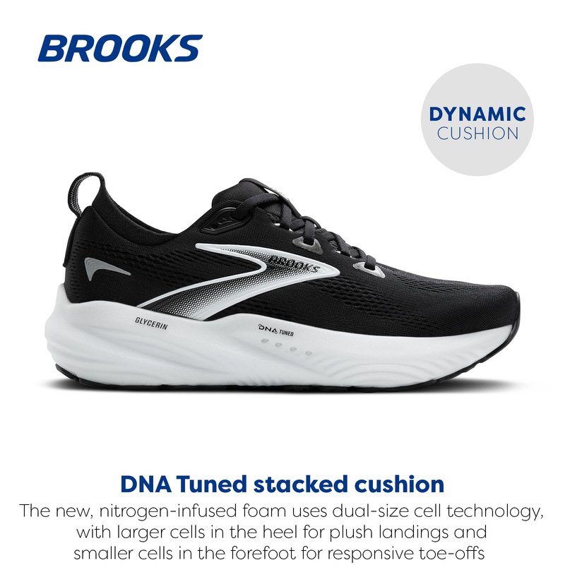 Brooks Men’s Glycerin 22 Neutral Running Shoe - Black/Grey/White - 7.5 Medium