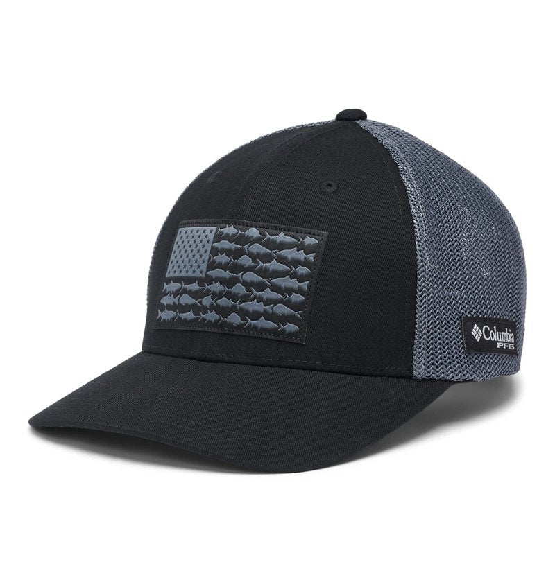 Columbia Unisex PFG Fish Flag Mesh Ball Cap-High Crown, Black/Graphite, XX-Large