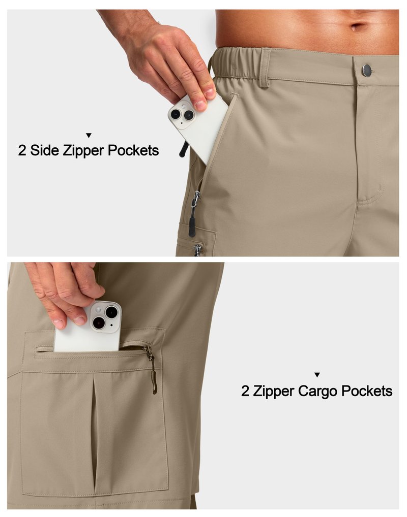 Pudolla Men's Hiking Cargo Shorts Lightweight 7" Travel Casual Shorts for Men Golf Work Outdoor with 5 Zipper Pockets(Dusty Khaki Small)