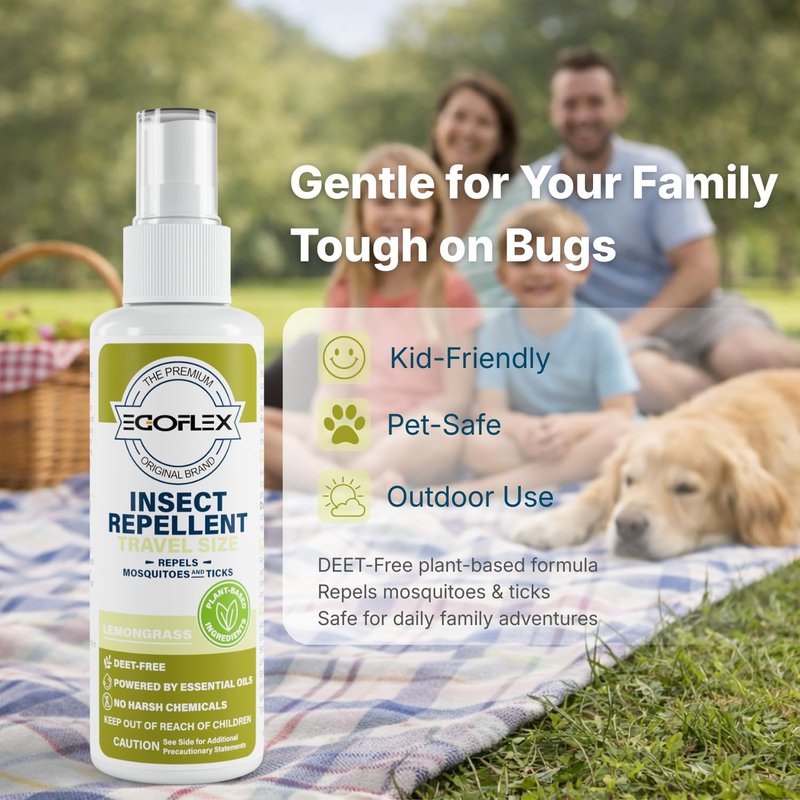 3-Pack Mosquito Repellent Spray - DEET-Free Bug Spray Travel Size TSA Approved - Mosquito, Tick & Insect Killer Deterrent with Natural Essential Oils - Lemongrass Scent - Safe for Family - 3 Fl Oz