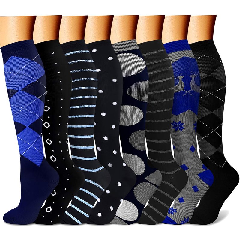CHARMKING Compression Socks for Women & Men (8 Pairs) 15-20 mmHg Graduated Copper Support Calf Socks are Best for Pregnant, Nurses - Boost Performance, Circulation, Knee High Wide Calf(L/XL, Multi 17)