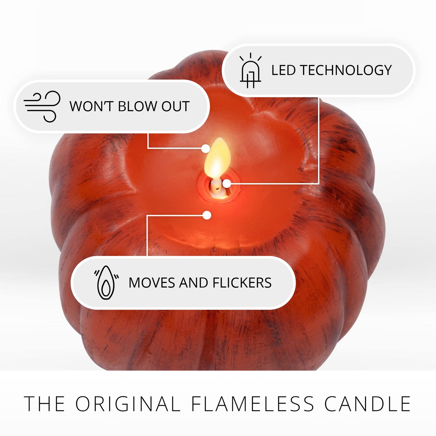 Luminara - Flameless Halloween LED Candle Battery Operated Moving Flame - Antique Orange Pumpkin - Pack of 1-5 x 4.5 - Unscented Indoor Use