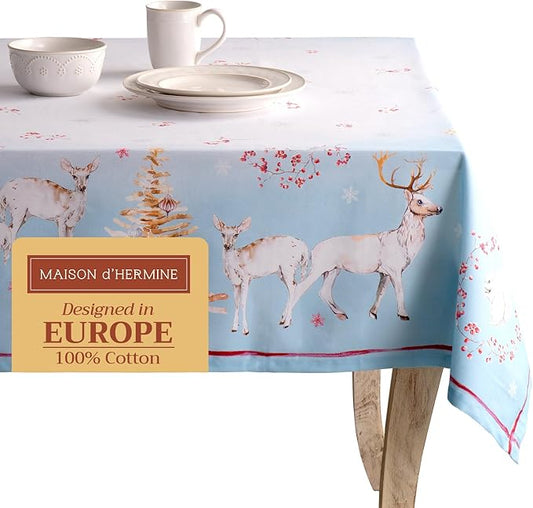 Maison d' Hermine Table Cloth Rectangle Table 100% Cotton 70 x 90 Inches Fall Tablecloth Reusable Everyday Use for Thanksgiving Christmas Decorations Dining Farmhouse Party (Fairy Tale Forest)