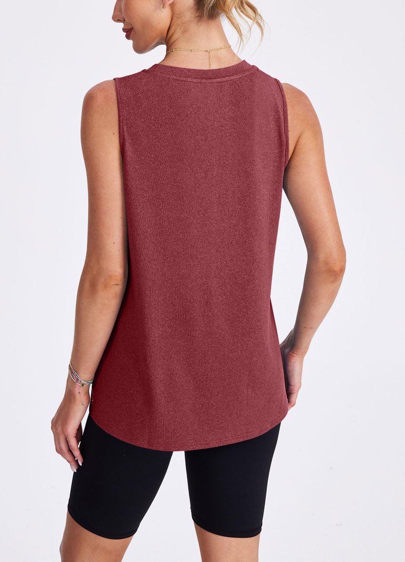 XIEERDUO Beach Vacation Clothes for Women Workout Tank Tops Yoga Shirts Athletic Running Sleeveless Gym Clothes Red Brown M