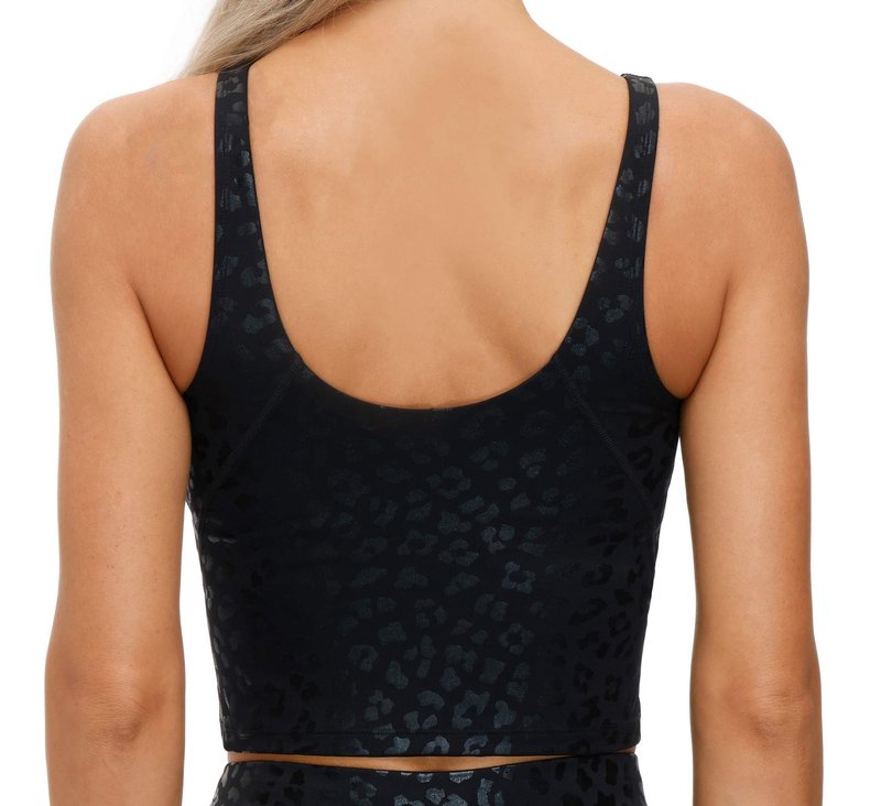 THE GYM PEOPLE Womens Leopard Longline Sports Bra Wirefree Padded Medium Support Yoga Bras Gym Running Workout Tank Tops