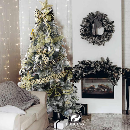 HUIHUANG Black Wired Ribbon for Christmas Tree Black and Gold Christmas Ribbons for Tree Decorations, Bows, Wreaths, Garland, Gift Wrapping, Crafts, Home Decor (2-1/2" x 6 Rolls, 36 Yds Total)