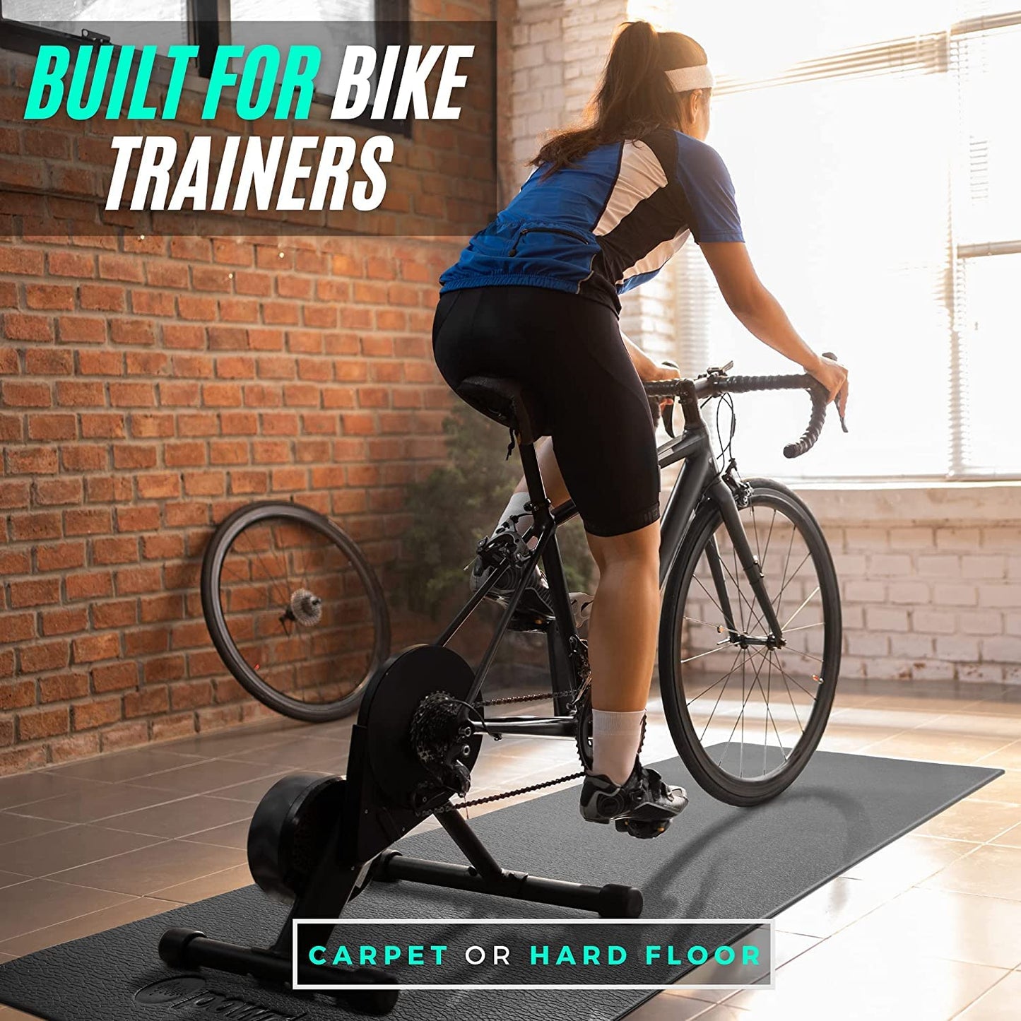 Powr Labs Bike Trainer Mat Compatible with Peloton Bike – Stationary Cycling Floor Pad for Treadmill, Exercise Equipment & Gym Use – Protects Carpet & Hardwood Floors, Indoor Trainer Accessory