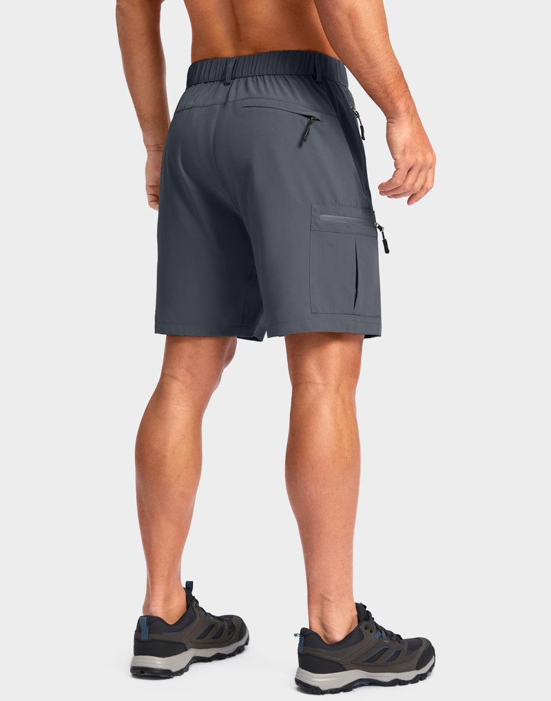 Pudolla Men's Hiking Cargo Shorts Lightweight 7" Travel Casual Shorts for Men Golf Work Outdoor with 5 Zipper Pockets(Deep Grey Small)