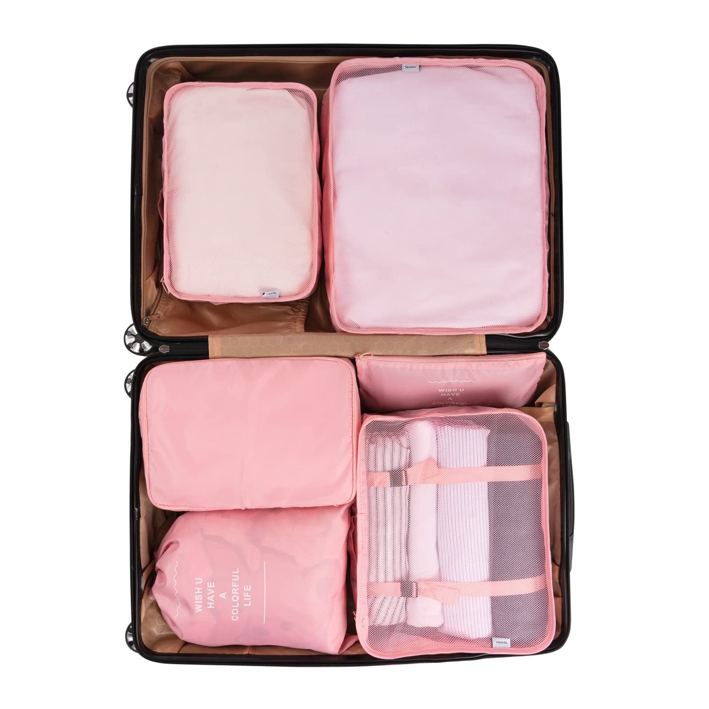 Adwaita 6 Set Packing Cubes, Travel Luggage Packing Organizers (Pink)
