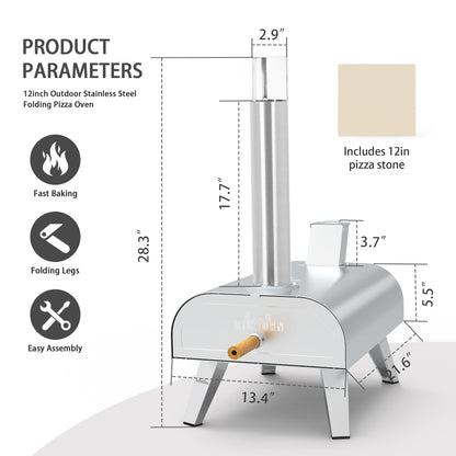 BIG HORN OUTDOORS Pizza Ovens Wood Pellet Pizza Oven Wood Fired Pizza Maker Portable Stainless Steel Pizza Grill