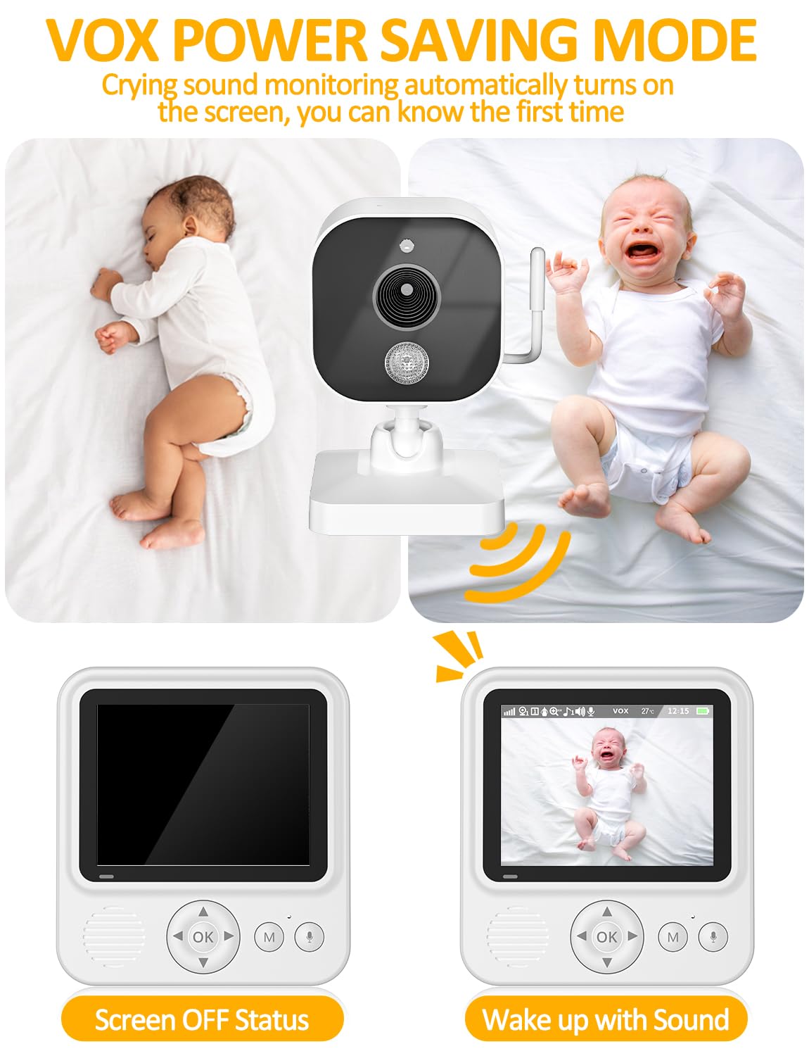 BURNNOVE Baby Monitor with Camera and Night Vision 720P IPS Video Baby Monitor with Camera 2000mAh 2.8'' VOX Mode Safe No Wi-Fi Digital Zoom 2-Way Audio Temperature Sensor Feeding Alarm for Parents