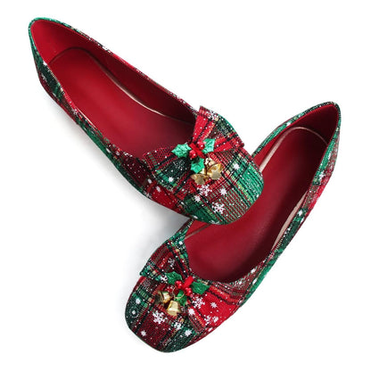 WENJIAZHIZHI Womens Ballet Flats Comfortable Square Toe Slip Ons Casual Bell Loafers Walking Flats Dress Shoes for Christmas Red 39(8)