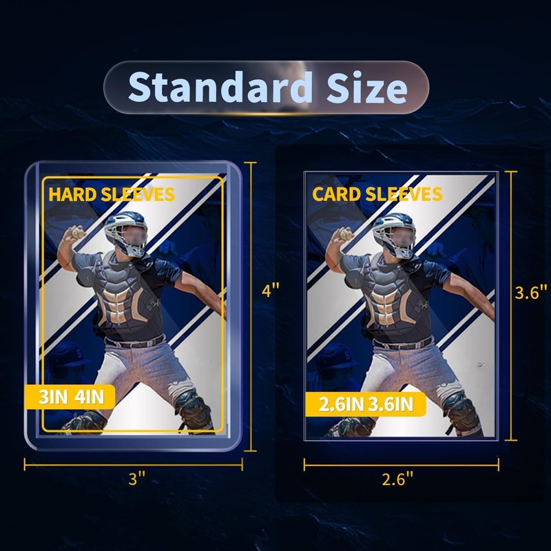 200 Card Sleeves Hard Plastic, Premium Baseball Card Sleeves, 3" x 4" Trading Cards Holder, Sports Football Game Cards Protectors Top Cases (100 Hard Sleeve + 100 Soft Sleeve)