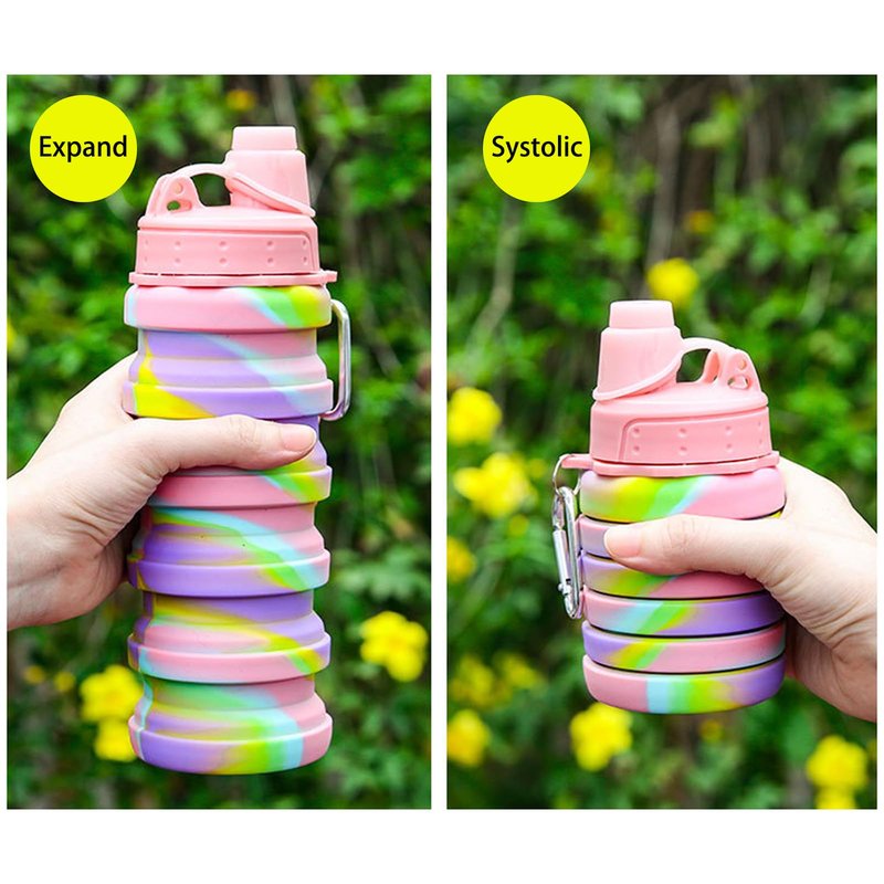 YCTMALL Collapsible Water Bottles Two Pack Travel Sports Portable Sport Water Bottle comes with mountaineering Buckle 500ml silicone Water-proof camping water bottle (Blue and Grey Color)