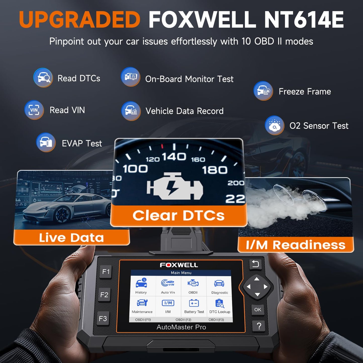 FOXWELL OBD2 Scanner NT614 Elite Engine Airbag Transmission ABS SRS Auto Scanner with 5 Reset Services WiFi Update Car Scanner ABS Bleeding/SAS/EPB/Throttle/Oil Upgrade of NT604 Code Reader Scan Tool
