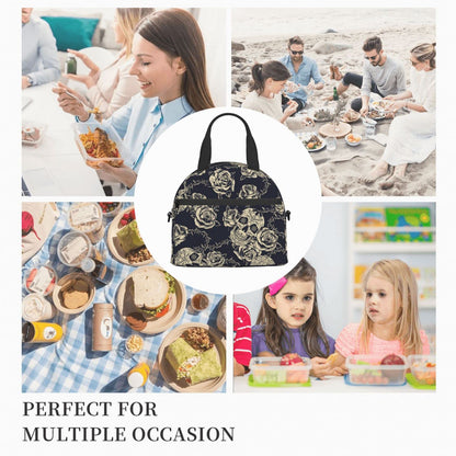 bassyil Skull Insulated Lunch Bag Reusable Lunch Box With Adjustable Shoulder Strap Cooler Tote Bag For Men Women