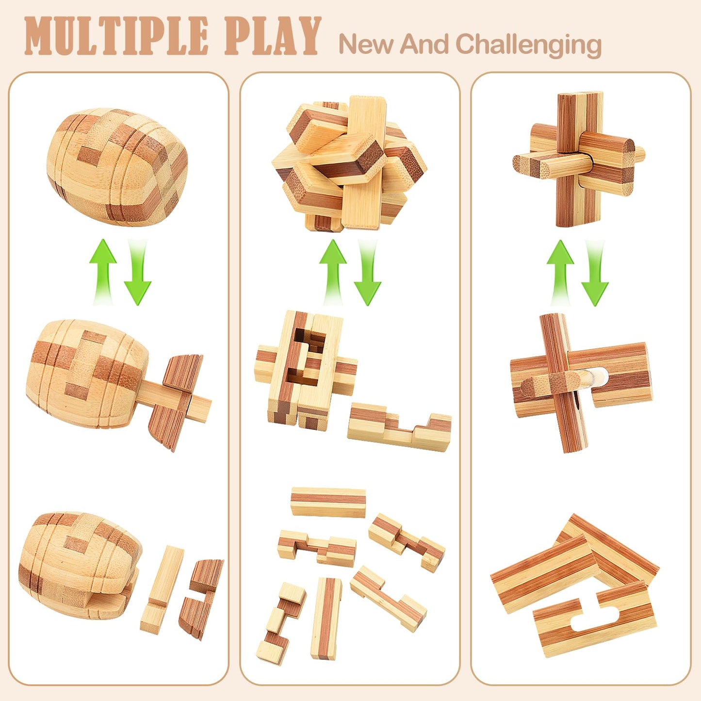 Surplex 12 Pcs 3D Wooden Brain Teaser Puzzle Set – Interlocking Logic IQ Challenge Games, Mind-Bending Assembly & Disentanglement Puzzles for Adults, Teens & Kids – Fun Educational Toy & Gift Idea