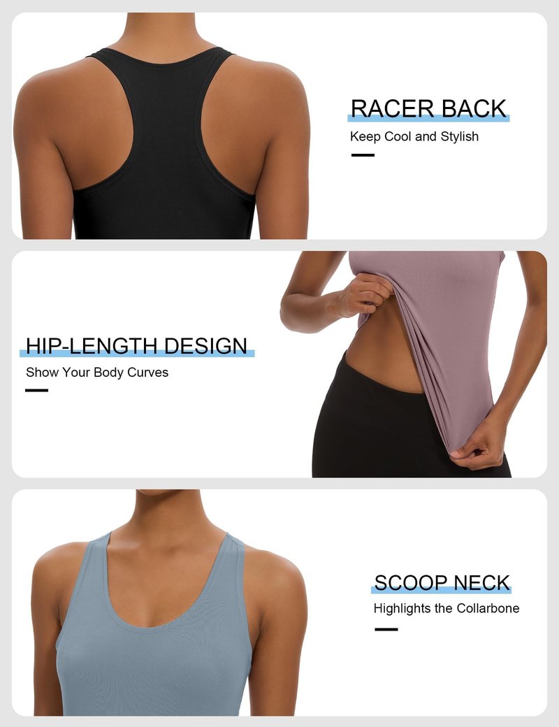 Dalavch 5 Pack Women's Workout Racerback Tank Tops Spandex Yoga Athletic Running Gym Sports Crop Tops for Women No Built-in Bra 1 Black 1 White 1 Heather Grey 1 Pink 1 Blue Small
