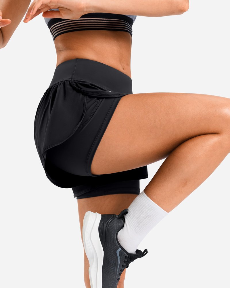 Soothfeel Women's Running Shorts with Zipper Pocket 2 in 1 High Wasited Workout Athletic Gym Yoga Spandex Shorts for Women