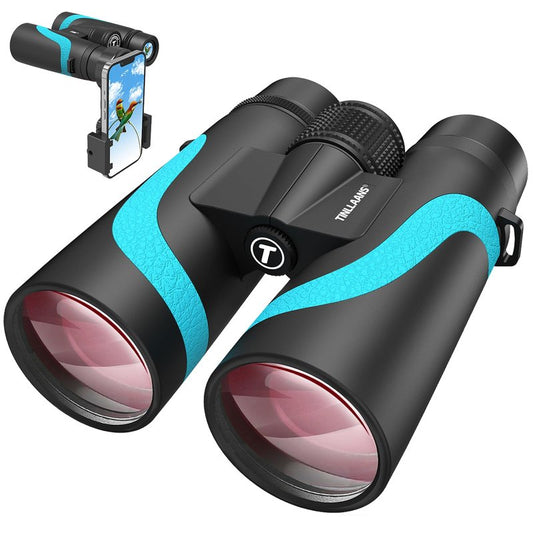 15x55 UHD Binoculars for Adults High Powered with Phone Adapter - Large View, BAK4 Prism, Waterproof, Lightweight for Bird Watching, Hunting, Cruise, Travel, Camping (Blue)