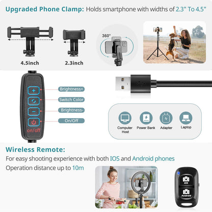 Eicaus 12" Ring Light with Tripod Stand and Phone Holder,Selfie LED Lighting with 62" Phone and Stand,Circle Ringlight for Photography,TIK Tok and YouTube,Compatible with iPhone, Android and Cameras