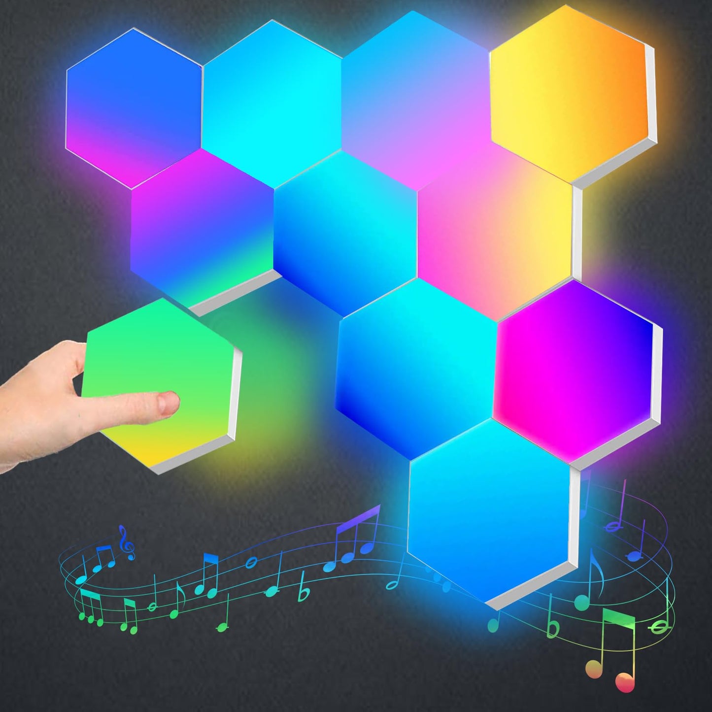 LED Hexagon Lights for Gaming Setup, Smart Home Gaming Wall Lights Work with Alexa Google Assistant, Voice, App & Remote Control, RGB-IC LED Light Panels Music Sync for Game Room Bedroom, 10 Pack