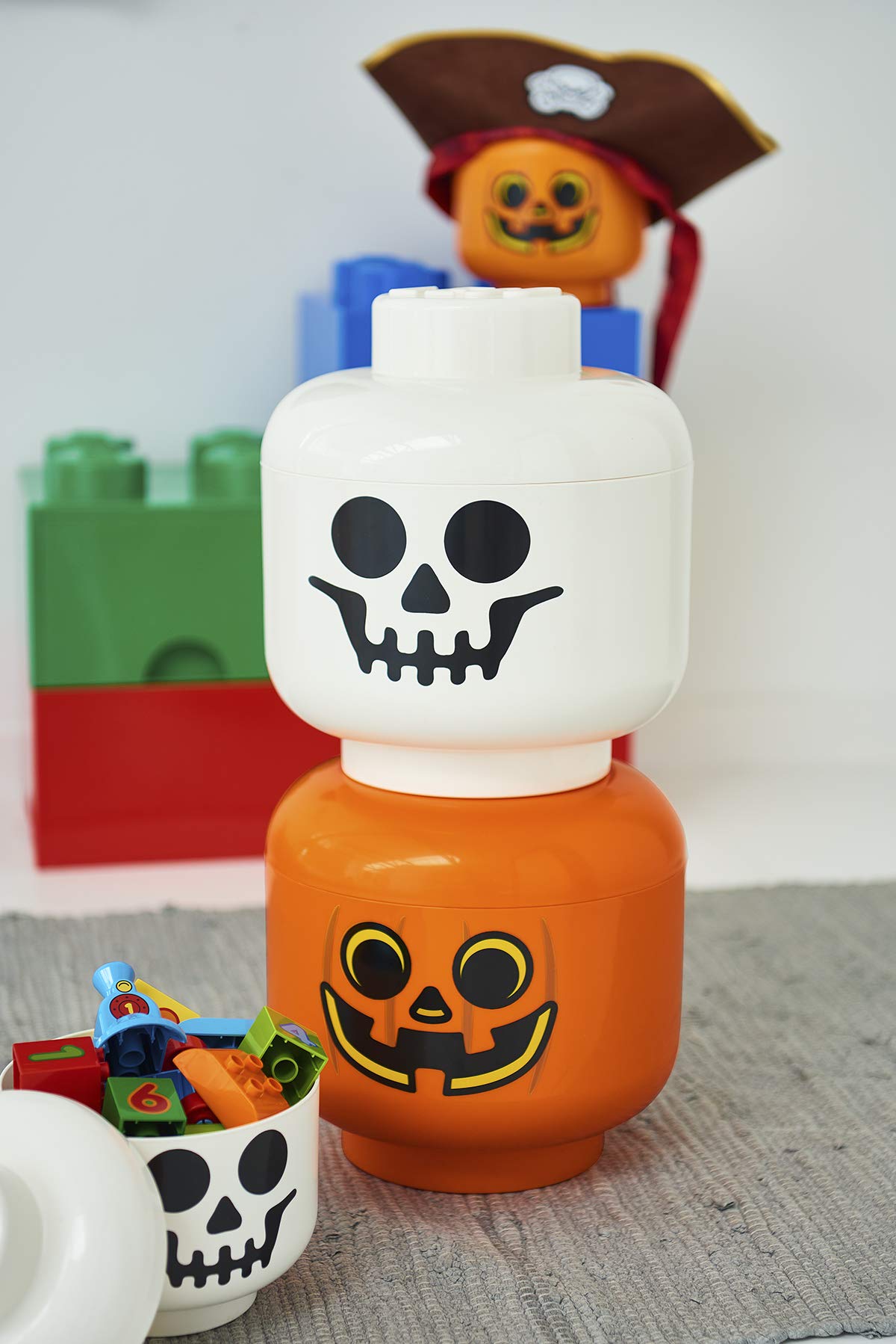 Room Copenhagen, LEGO Storage Heads Stackable Storage Container - Buildable Organizational Bins for Kid’s Toys and Accessories - 9.45 x 9.45 x 10.67in - Large, Skeleton, Holds 500 Bricks