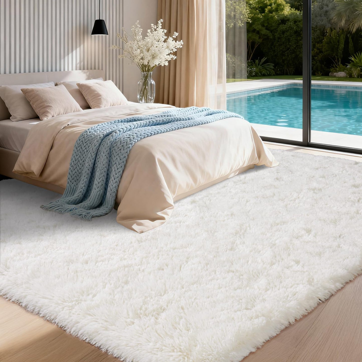 PIPABOBO Cream White 10x14 Rugs for Living Room, Ultra Soft Fluffy Area Rug for Bedroom, Large Furry Shaggy Floor Carpet Non-Slip for Nursery Kids Room Dorm Home Decor