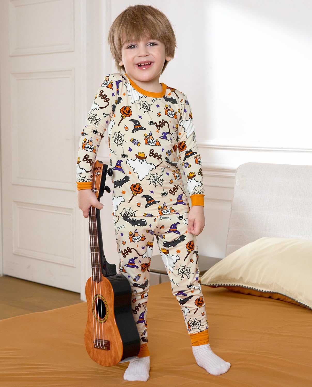 Bamboo Viscose Toddler Halloween Pajamas Boys Girls Kids Baby 2pcs Long-Sleeve Pyjamas Set 4-5T Snug fit Sleepwear Pjs