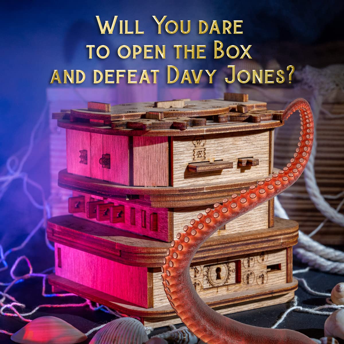 iDventure Cluebox - Davy Jones Locker - Escape Room Puzzle Box - 3D Wooden Puzzle for Adults - Brain Teaser - Birthday Gift for Men - Money Box