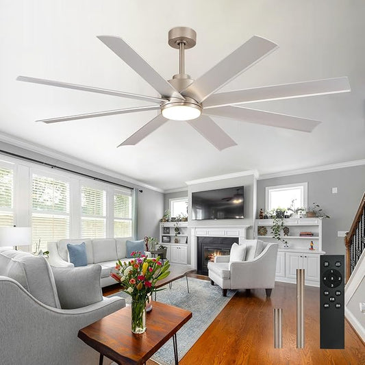 Depuley 72" Large Ceiling Fans with Light and Remote, DC Motor Ceiling Fans with Quiet Reversible Noiseless for Patios Living Room Farmhouse Garage Shop Factory Living Room, Nickel