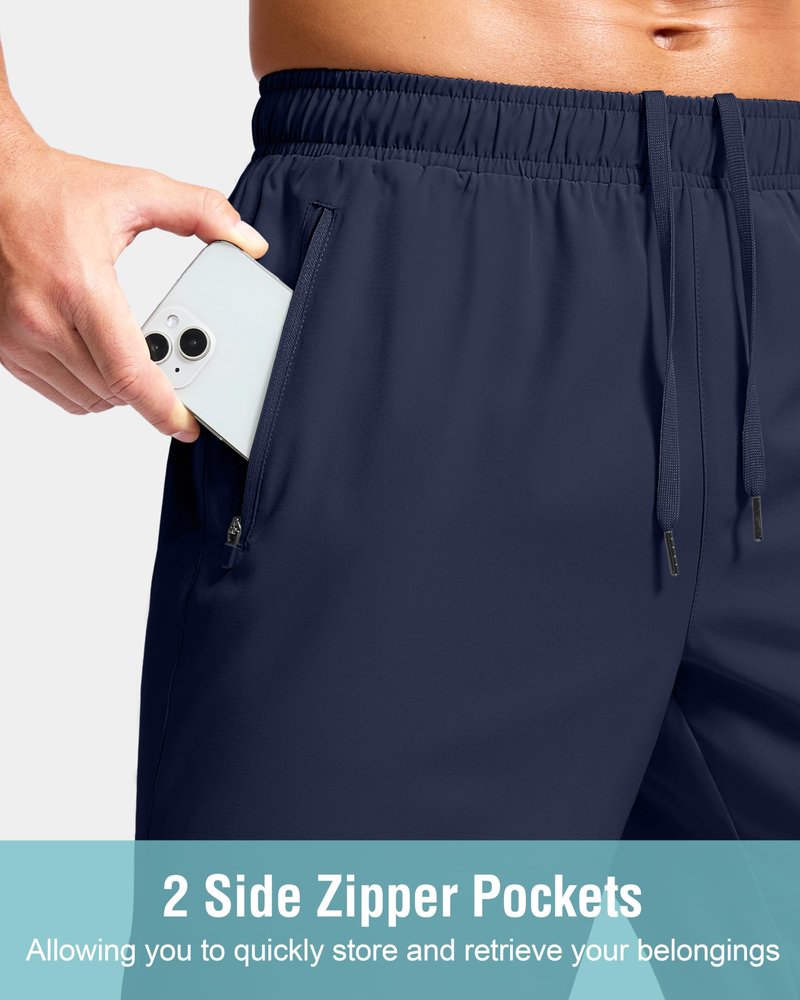 G Gradual Men's Athletic Running Shorts with Zipper Pockets Quick Dry 7"/ 5"/ 9" Workout Gym Shorts for Basketball Hiking(Navy,9XL-New)