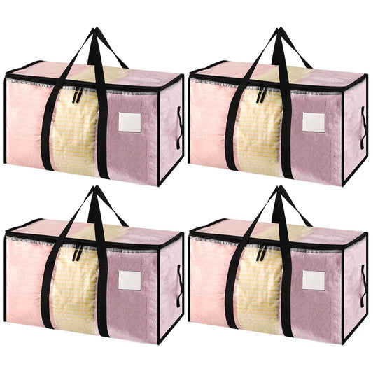 Dntorx 4 Pack Large Clothes Storage Bags with Lids Clear Moving Bags Heavy Duty Moving Totes Packing Bags with Zips for Moving Clothes Bedding Duvet Toys Christmas Storage Containers