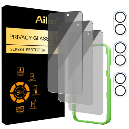 Ailun 2Pack Privacy Screen Protector Compatible for iPhone 14 Pro Max [6.7 inch] + 2 Pack Camera Lens Protector, Anti Spy Private Tempered Glass Film, Case Friendly, [9H Hardness] - HD
