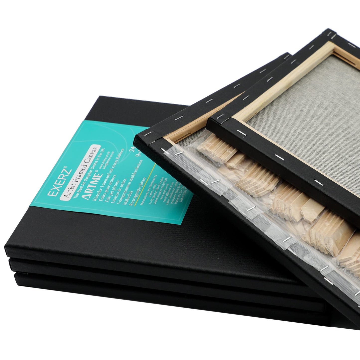 Exerz 24x30cm Black Stretched Canvas 5pk - Framed 1.7cm Pre-Stretched Artist Canvas - 280GSM 100% Cotton Triple Primed/Acid Free/Medium Grain - Acrylic & Oil Paint