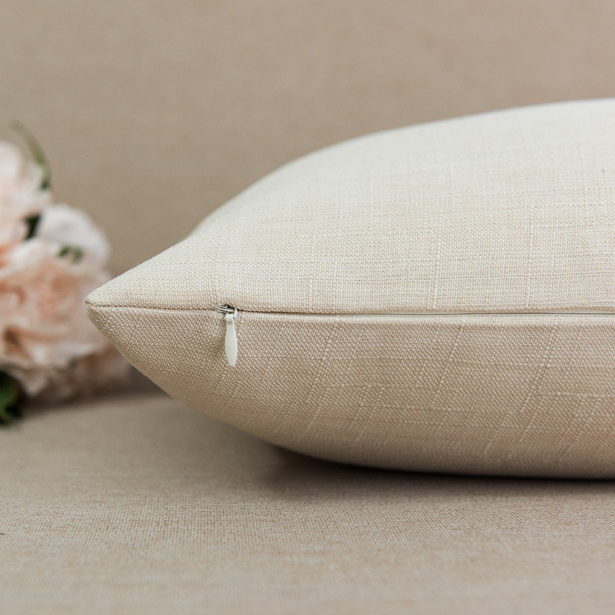 Jeanerlor Home Set of 2 Decoration 12＂x20＂Faux Linen with Bamboo Texture Euro Throw Pillow Sham Cushion Cover for Office/Chair Light Linen