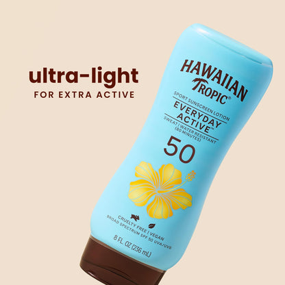 Hawaiian Tropic Island 8 Ounce Sport Broad Spectrum Sunscreen Lotion with SPF 50