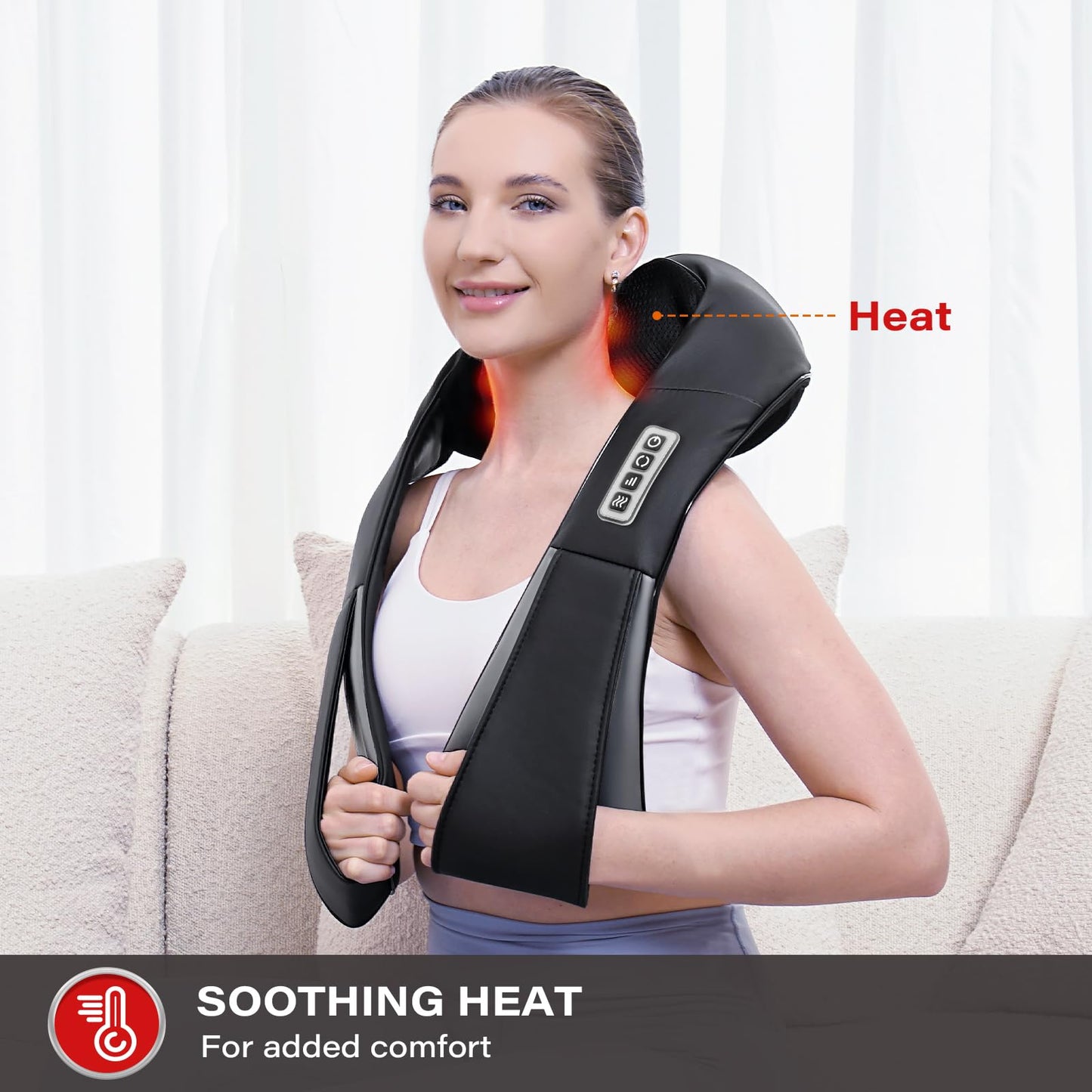 Neck Back Massager, Shiatsu Neck and Shoulder Massager with Heat, 3D Deep Tissue Kneading Massager Electric Massager for Shoulder, Back, Leg Muscle Pain Relief, Home & Office Use (Black)