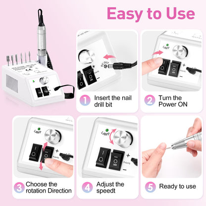 20000RPM Electric Nail Drill Professional Nail File Drill Acrylic Nails Kit for Manicure Gel Nail Polish Remover with 1 Pack of Sanding Bands(Pink)